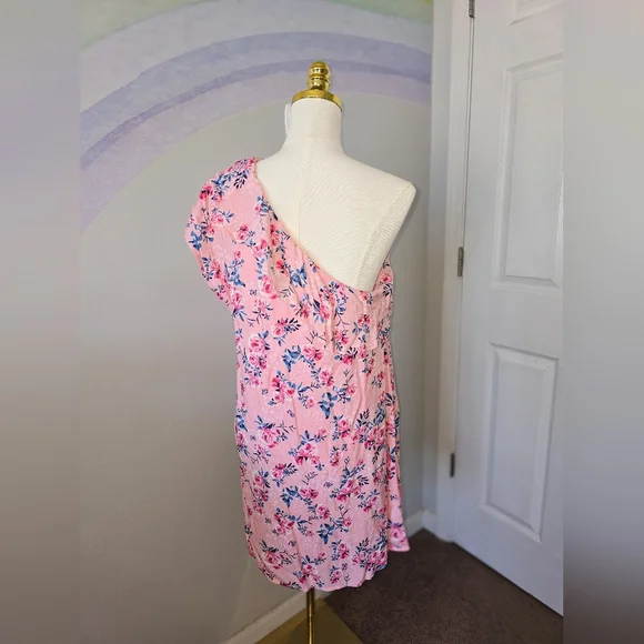 Andree By Unit | Large | Ruffle One Shoulder Pink Floral Dress - Picture 2 of 3